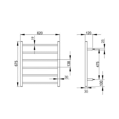 INSPIRE HEATED TOWEL RAIL 6 BAR SQUARE  680MM