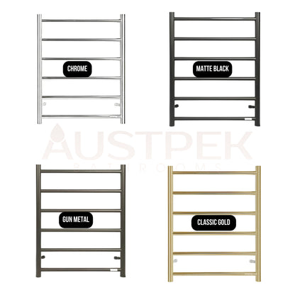 INSPIRE HEATED TOWEL RAIL 6 BAR ROUND MATTE BLACK 650MM