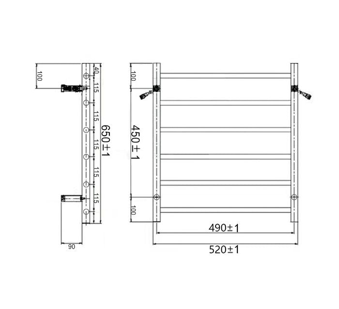 INSPIRE HEATED TOWEL RAIL 6 BAR ROUND CHROME 650MM