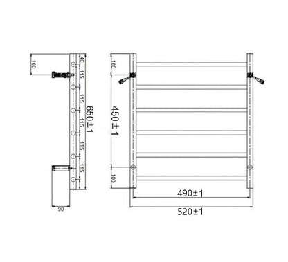 INSPIRE HEATED TOWEL RAIL 6 BAR ROUND CHROME 650MM