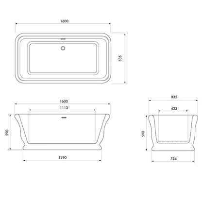 Turner Hastings Kirkham 1600 TitanCast Solid Surface Freestanding Bath without Overflow
