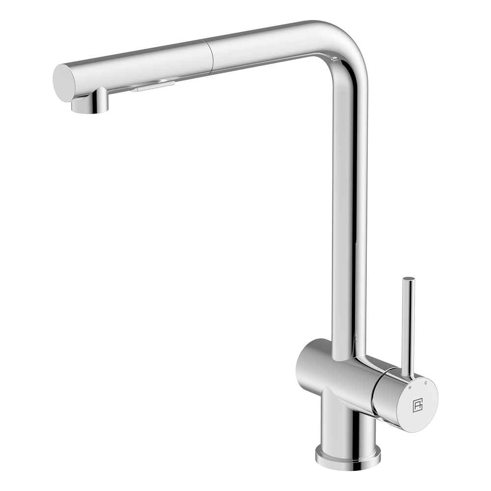 304 Square Neck with Dual Spray Pull Out Polished Stainless Kitchen Mixer