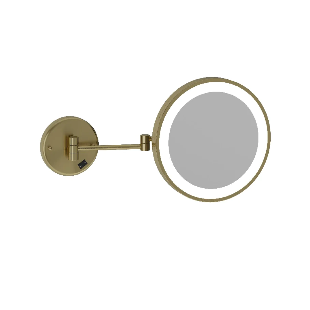 Thermogroup 3x Magnification Brushed Brass Wall Mounted Shaving Mirror, 250mm Diameter with Concealed Wiring