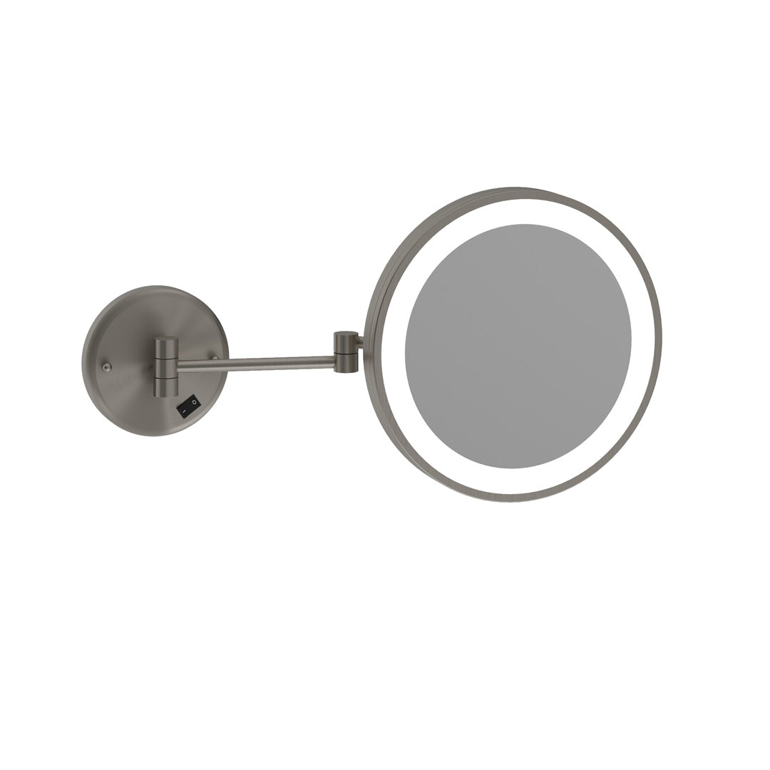 Thermogroup 3x Magnification Brushed Nickel Wall Mounted Shaving Mirror, 250mm Diameter with Concealed Wiring