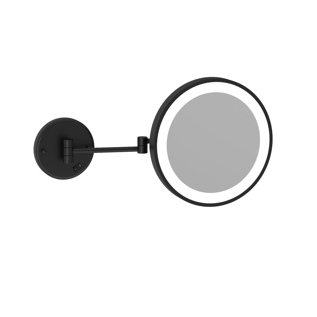 Thermogroup 3x Magnification Matt Black Wall Mounted Shaving Mirror, 250mm Diameter with Concealed Wiring