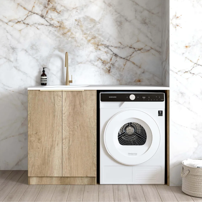 Otti Byron/Bondi 1300mm Natural Oak Laundry Base Cabinet with Stone Top and Sink