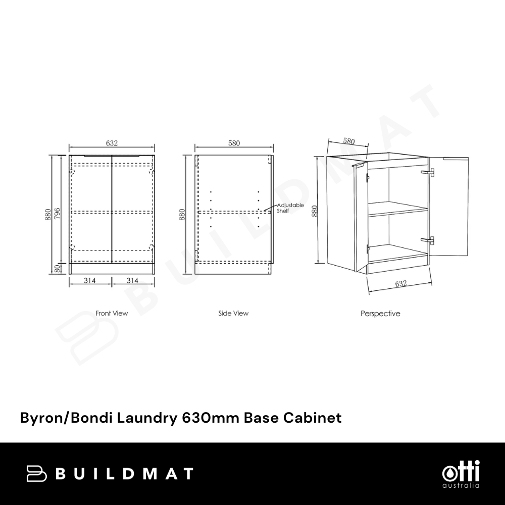 Otti Byron/Bondi Laundry 630mm Base Cabinet Natural Oak