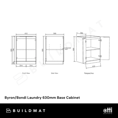 Otti Byron/Bondi Laundry 630mm Base Cabinet Natural Oak