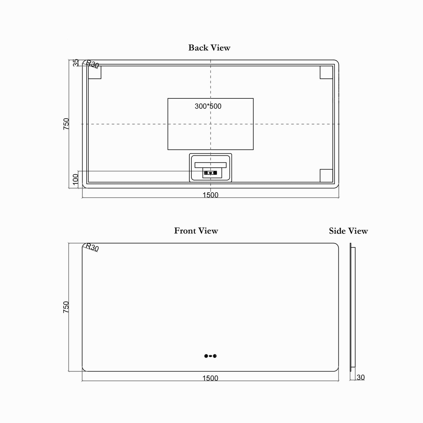 Luna LED Rectangular Mirror 1500mm - with Adjustable LED Lighting