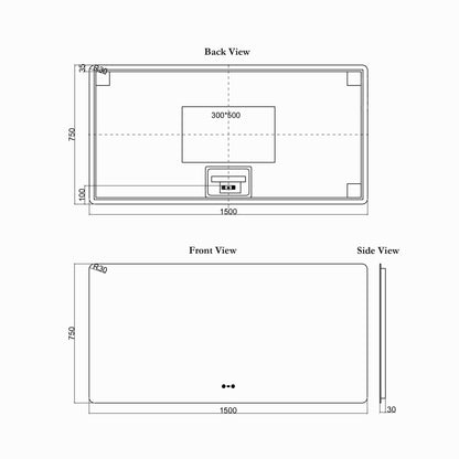 Luna LED Rectangular Mirror 1500mm - with Adjustable LED Lighting
