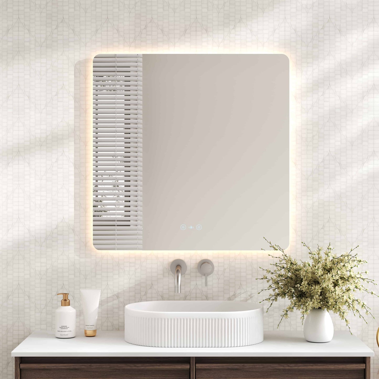 Luna LED Square Mirror 750mm - with Adjustable LED Lighting