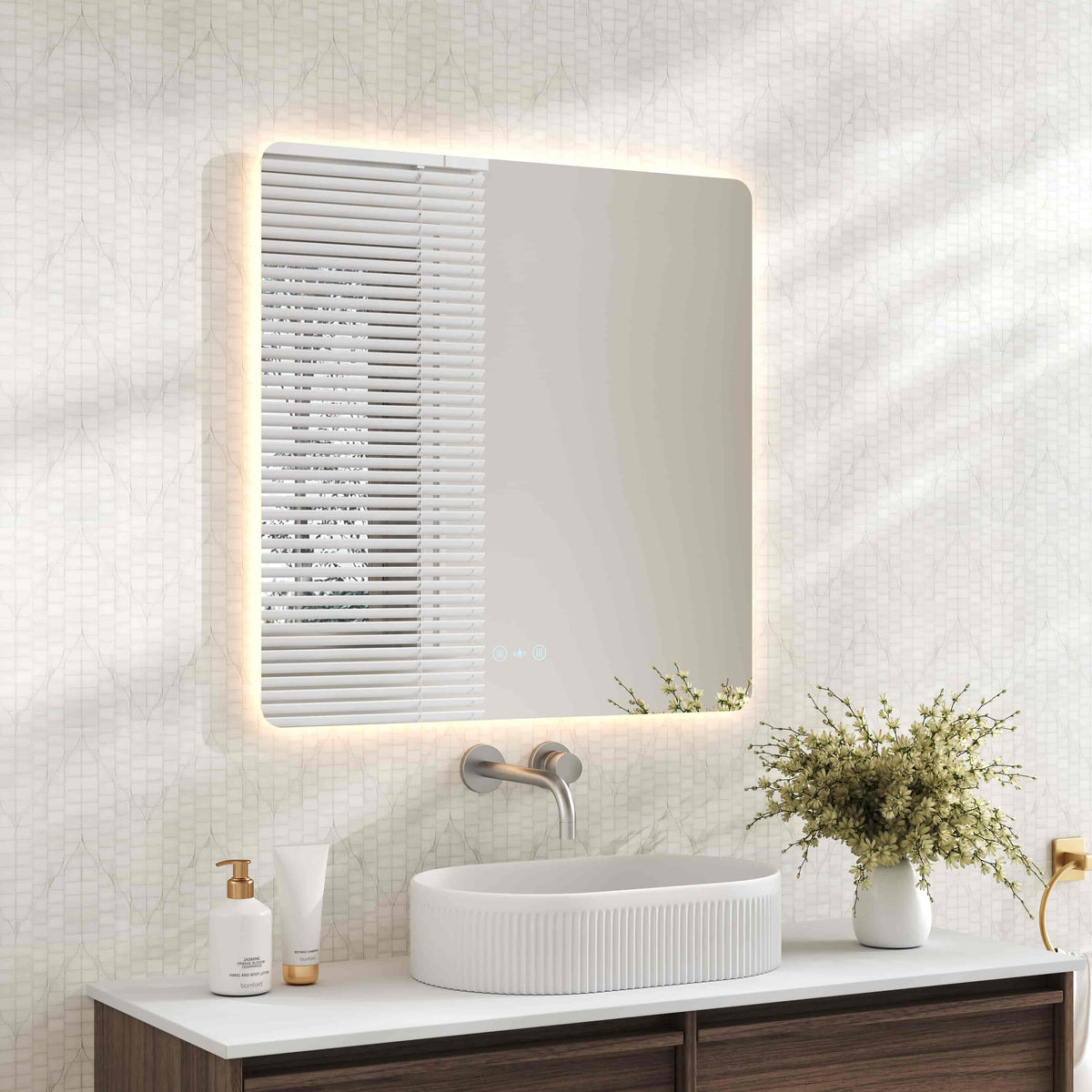 Luna LED Square Mirror 750mm - with Adjustable LED Lighting