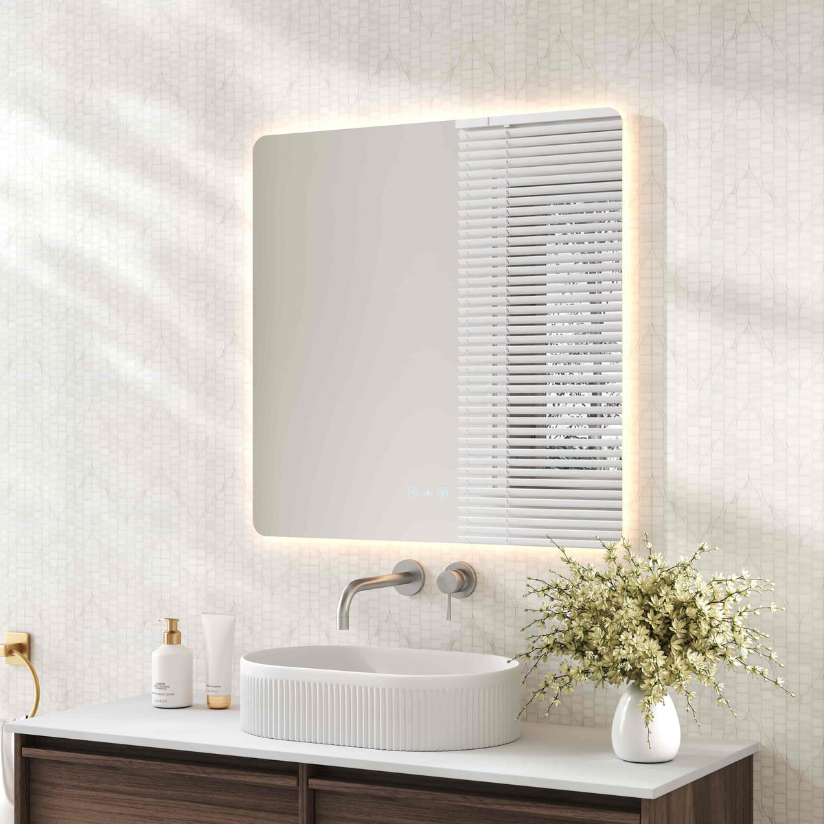 Luna LED Square Mirror 750mm - with Adjustable LED Lighting