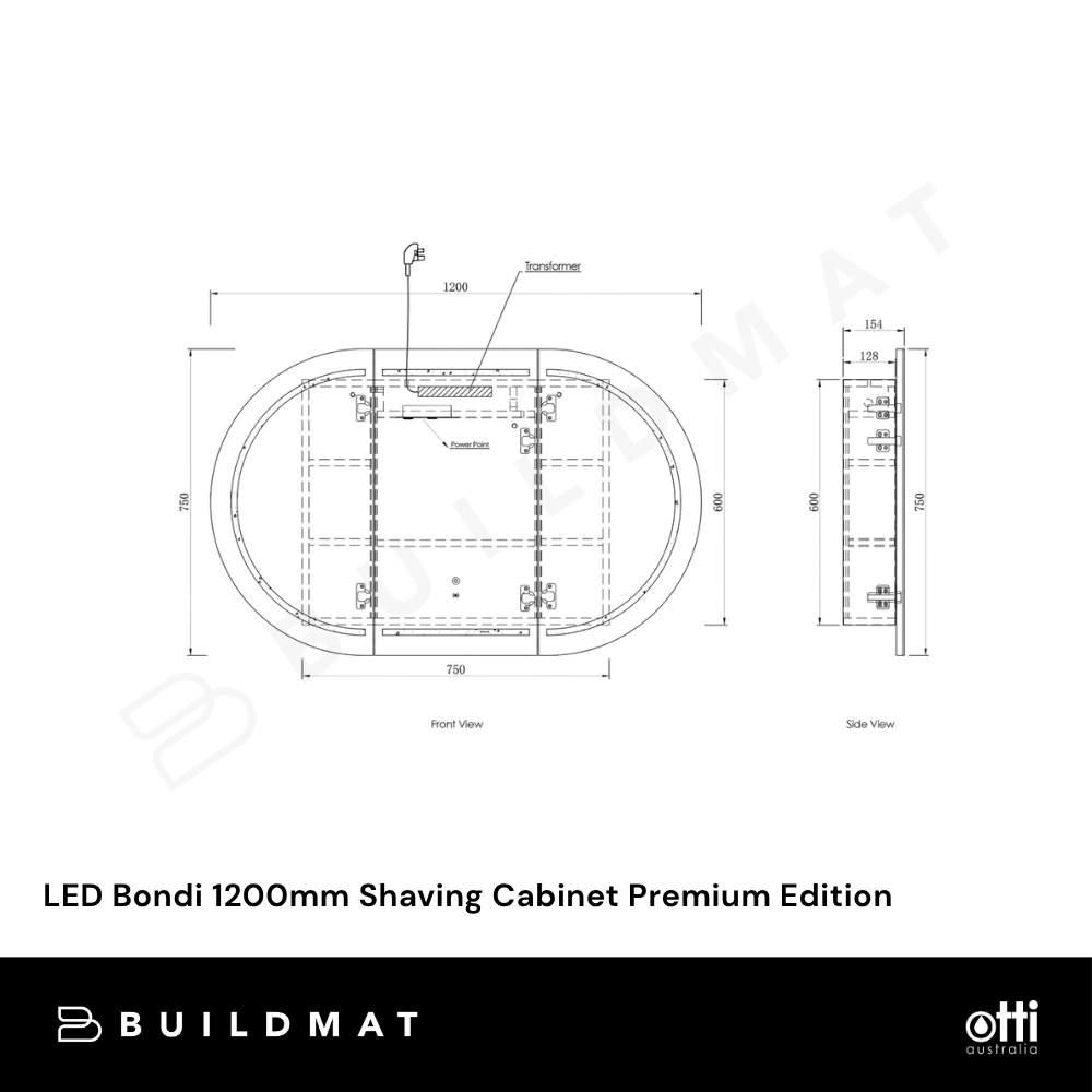 Otti LED Bondi 1200mm Sable Walnut Shaving Cabinet Premium Edition