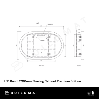 Otti LED Bondi 1200mm Sable Walnut Shaving Cabinet Premium Edition