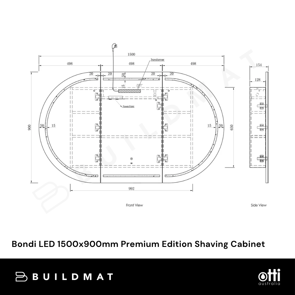 Otti Bondi LED 1500x900mm Premium Edition Shaving Cabinet Sable Walnut