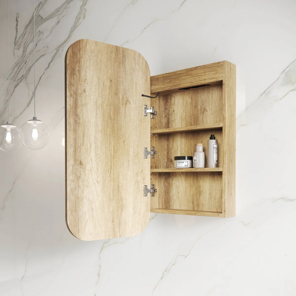 Otti LED Newport 900x450mm Natural Oak Shaving Cabinet Premium Edition