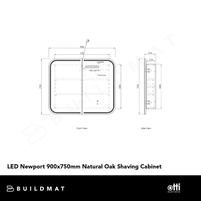 Otti LED Newport 900x750mm Natural Oak Shaving Cabinet Premium Edition