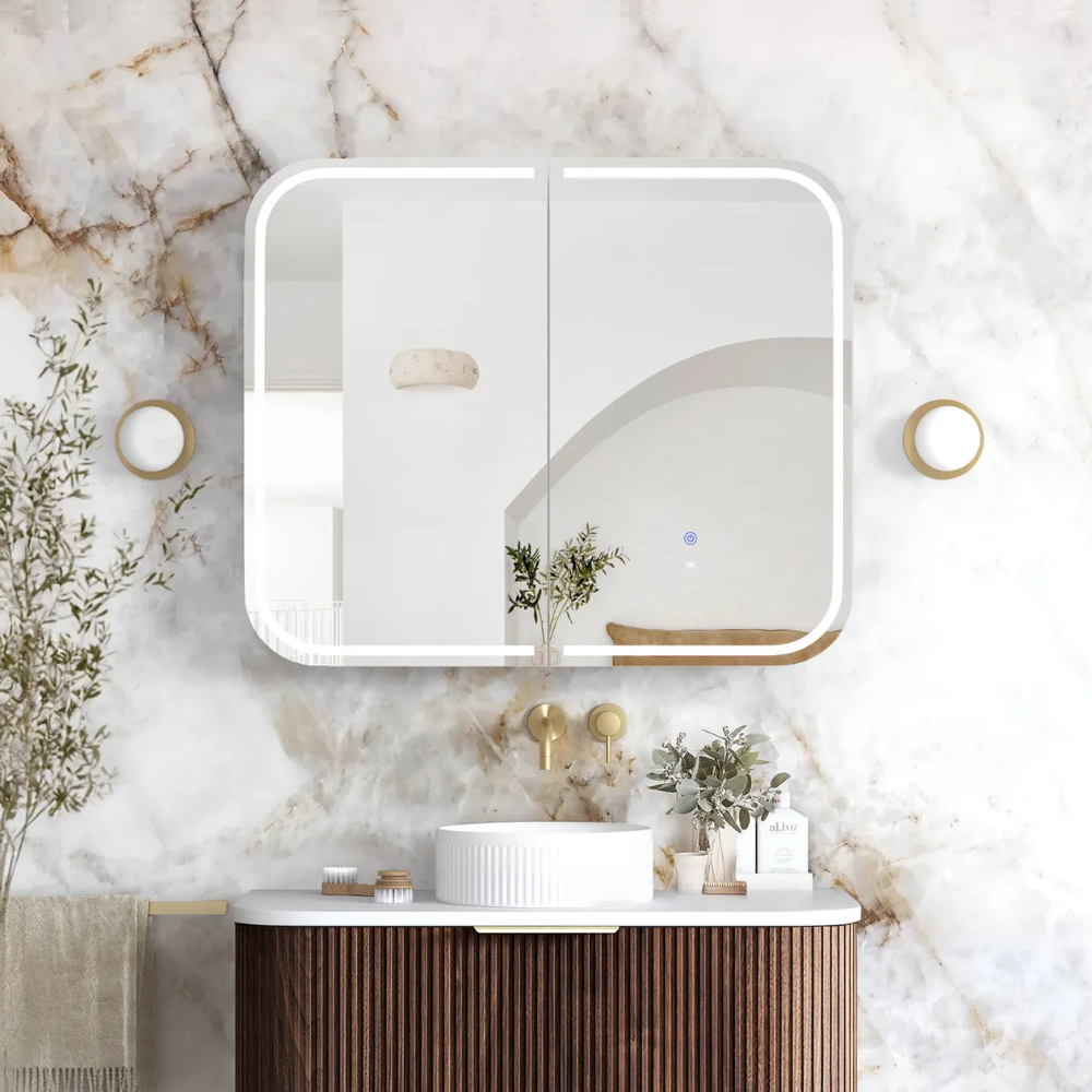 Otti LED Newport 900mm Sable Walnut Shaving Cabinet Premium Edition
