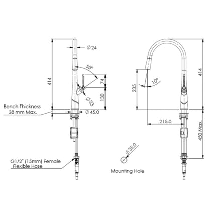 Greens Lustro II Pull-Down Sink Mixer Lead Free