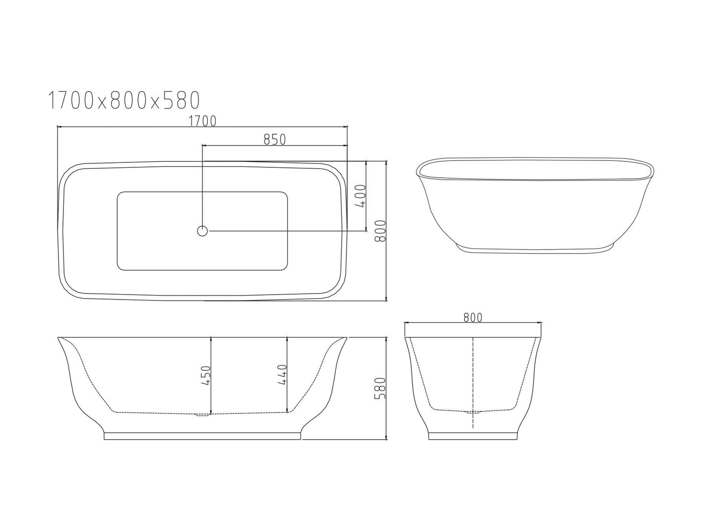 Libra Freestanding Bathtub - 1700mm / Gloss White