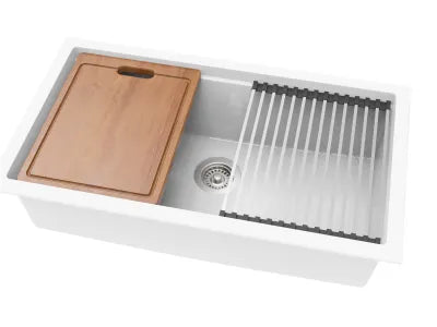 Gabrio Granite Workstation Sink 760mm, 825mm - Artic White / Single