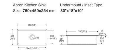 Procida Fireclay Inset/Undermount Sink 760mm x 459mm x 254mm - Gloss White