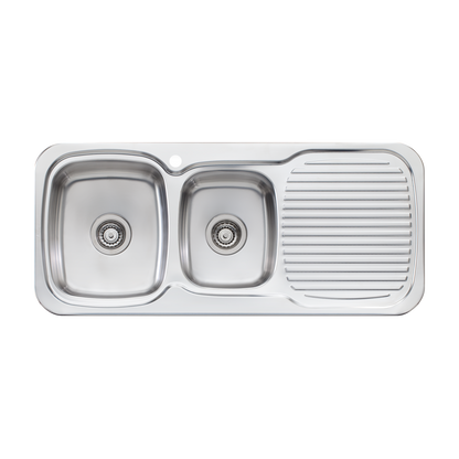 Oliveri Lakeland 1 And 3/4 Bowl Sink With Right Drainboard Stainless Steel