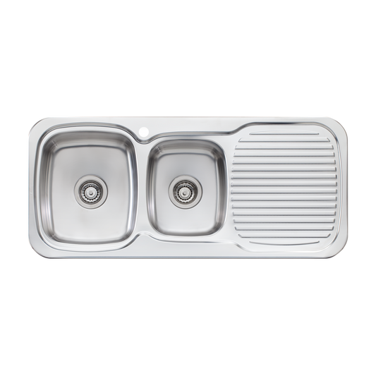 Oliveri Lakeland 1 And 3/4 Bowl Sink With Right Drainboard Stainless Steel
