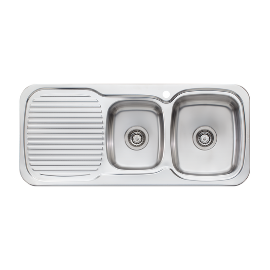 Oliveri Lakeland 1 And 3/4 Bowl Sink With Left Drainboard Stainless Steel