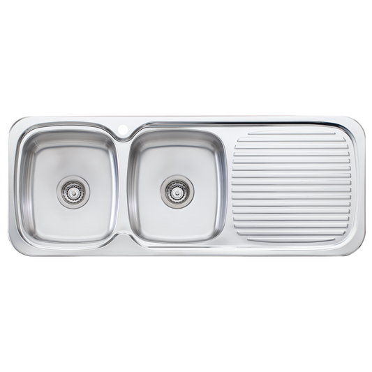 Oliveri Lakeland Double Bowl Sink With Right Drainboard Stainless Steel