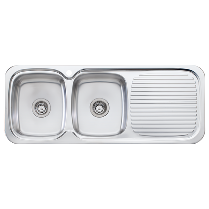 Oliveri Lakeland Double Bowl Sink With Right Drainboard Stainless Steel