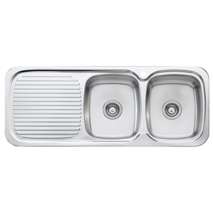 Oliveri Lakeland Double Bowl Sink With Left Drainboard Stainless Steel