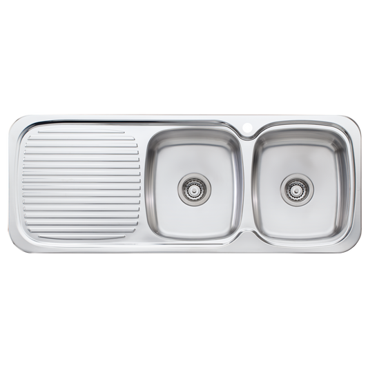 Oliveri Lakeland Double Bowl Sink With Left Drainboard Stainless Steel