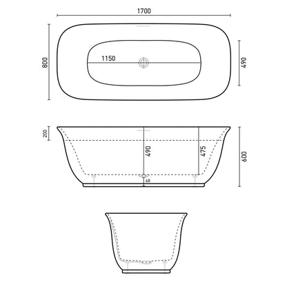 DECINA LOLA FREESTANDING BATH WITH INTEGRATED OVERFLOW  1700MM