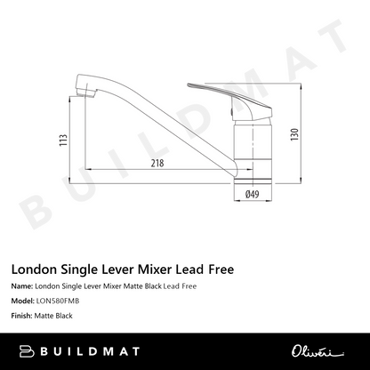 Oliveri London Single Lever Mixer Lead Free Matte Black