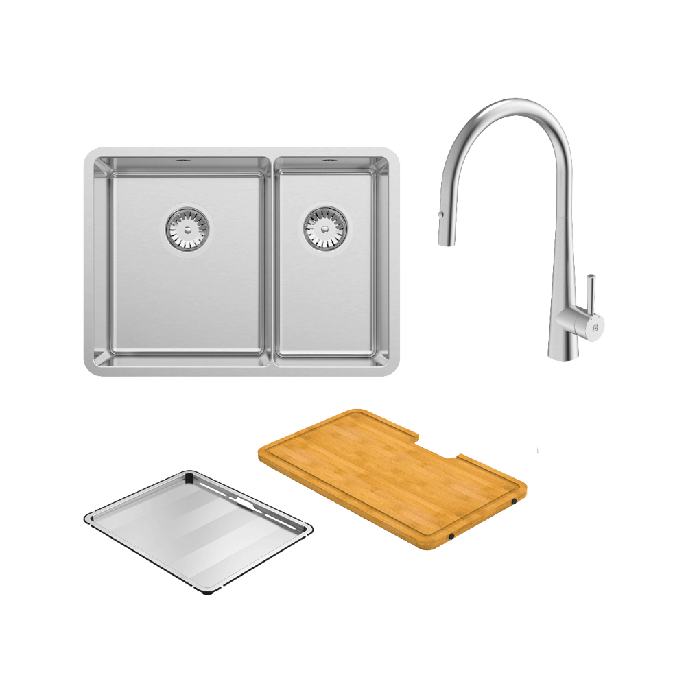 Lucia Bowl & Three Quarter With KTA014-BR Kitchen Mixer, Drain Tray & Cutting Board