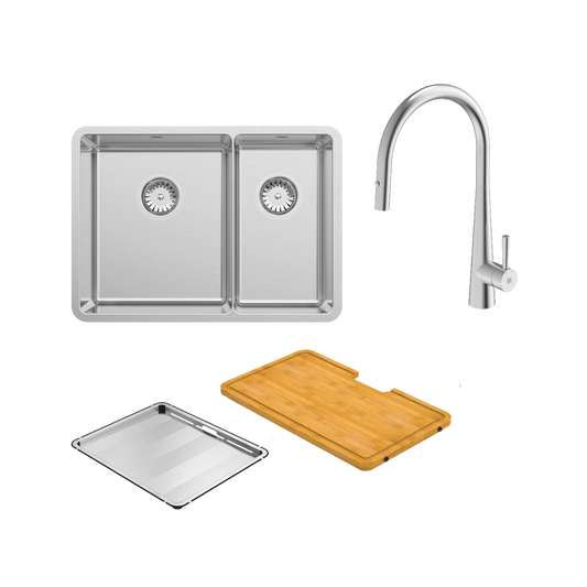 Lucia Bowl & Three Quarter With KTA014-BR Kitchen Mixer, Drain Tray & Cutting Board