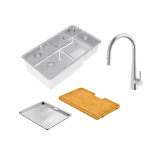 Lucia Bowl & Three Quarter With KTA014-BR Kitchen Mixer, Drain Tray & Cutting Board