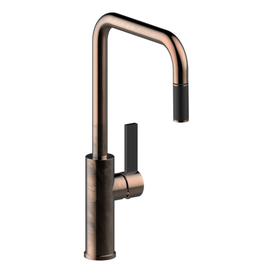 Luz Kitchen Mixer With Pull-Out Lead Free - Natural Brass