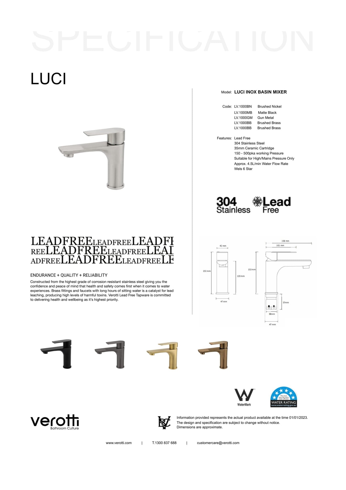 Luci Inox Basin Mixer