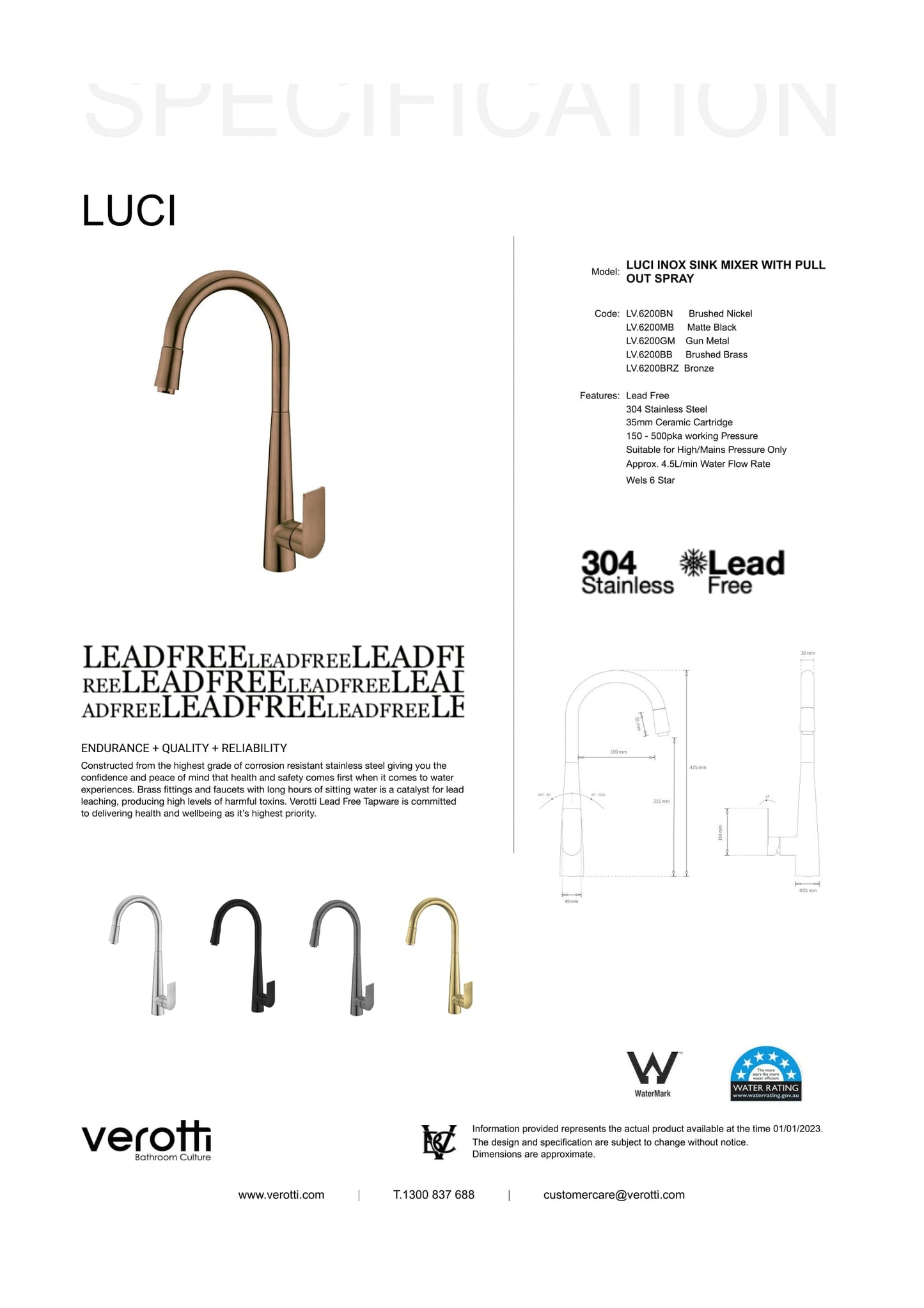 Luci Inox Pull Out Kitchen Mixer