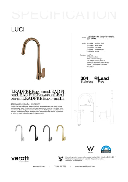 Luci Inox Pull Out Kitchen Mixer