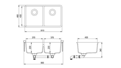 INSPIRE VIVA GRANITE KITCHEN SINK DOUBLE BOWL  810MM