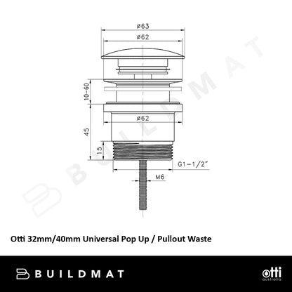Otti 32mm/40mm Universal Pop Up / Pullout Waste Gunmetal