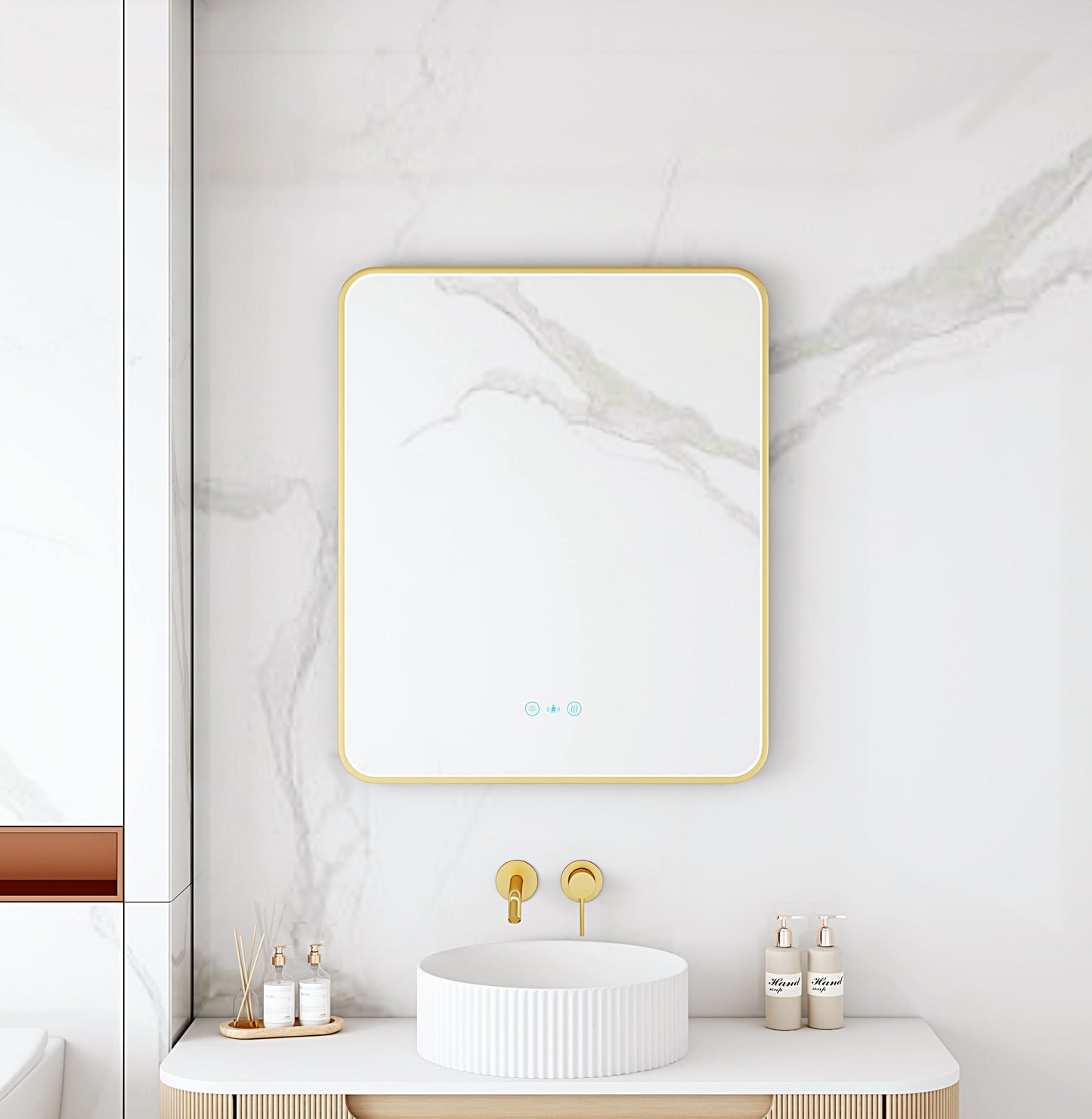 Maia 600×750 / 750×900 / 1200×750mm LED Rectangular Mirror – Brushed Gold Frame - 750 x 900mm / Brushed Gold