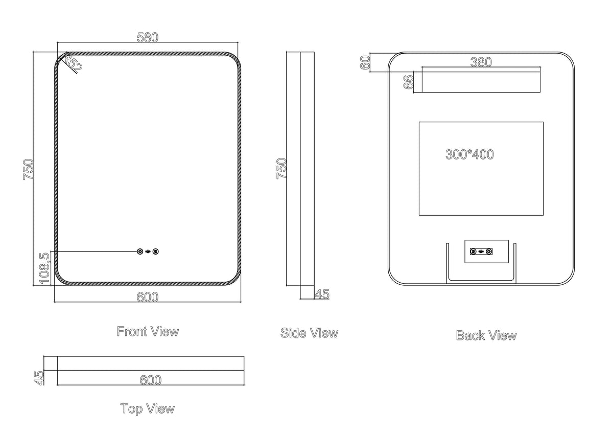 Maia 600×750 / 750×900 / 1200×750mm LED Rectangular Mirror – Gun Metal Frame