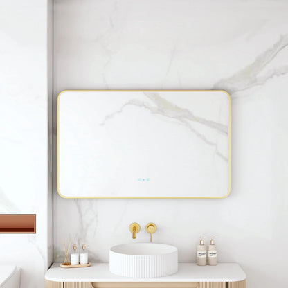 Maia 600×750 / 750×900 / 1200×750mm LED Rectangular Mirror – Brushed Gold Frame - 600×750mm / Brushed Gold