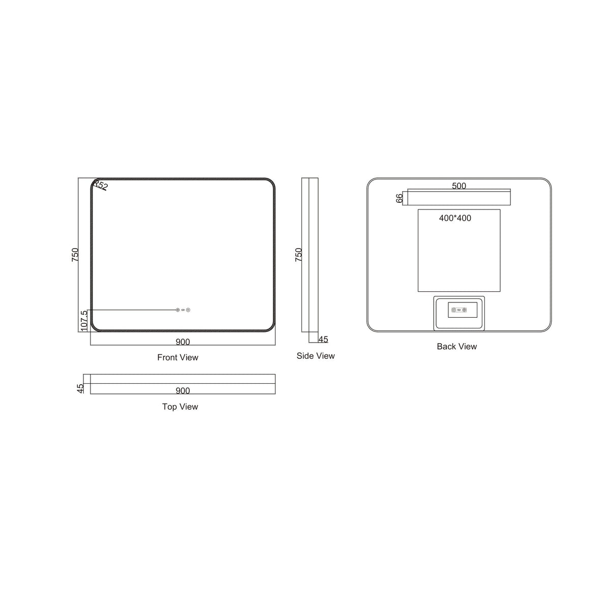 Maia 600×750 / 750×900 / 1200×750mm LED Rectangular Mirror – Gun Metal Frame