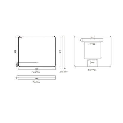 Maia 600×750 / 750×900 / 1200×750mm LED Rectangular Mirror – Gun Metal Frame